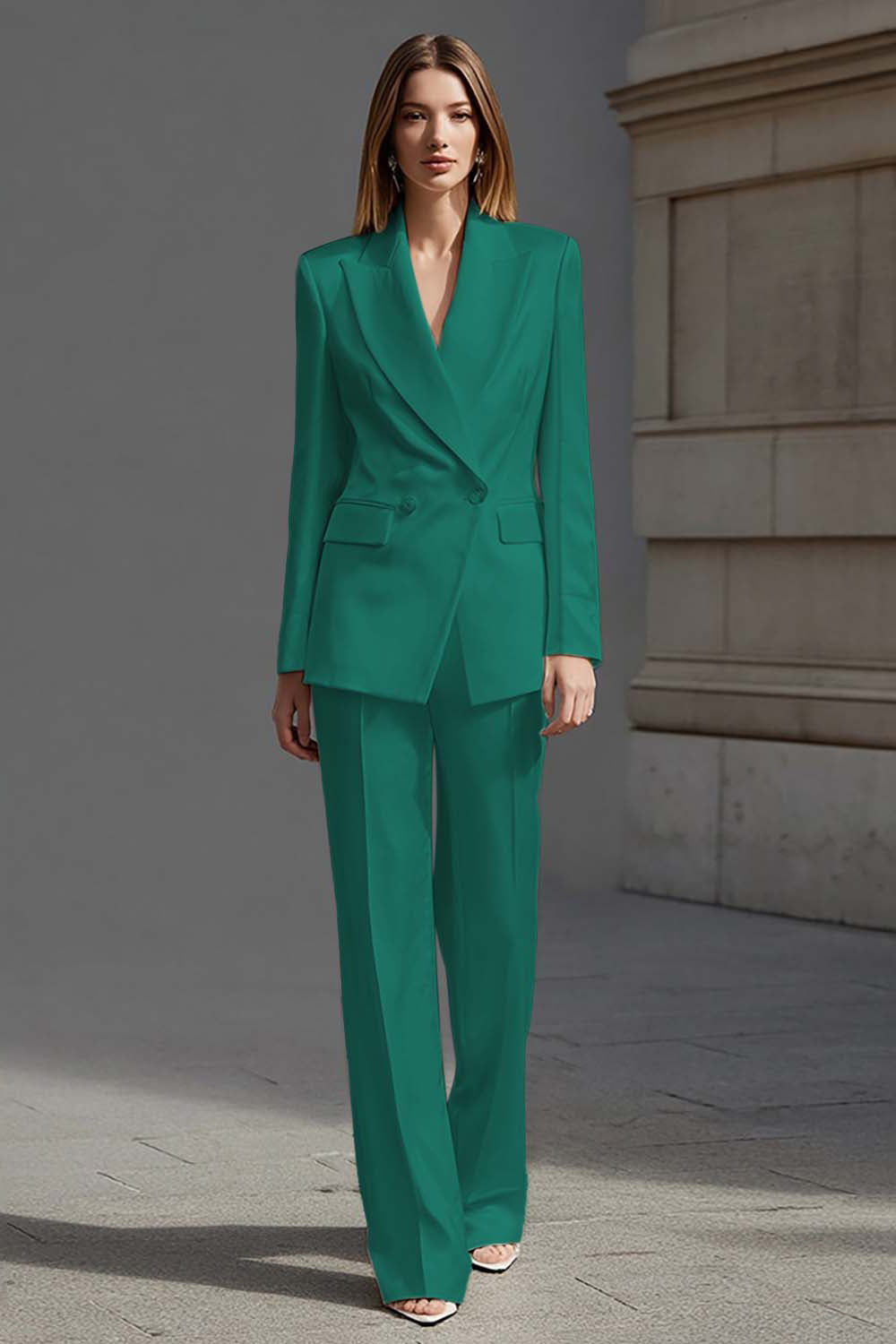 Ivory Peak Lapel Double Breasted 2 Piece Business Suits