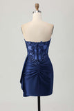 Sparkly Burgudny Corset Tight Short Homecoming Dress with Sequins