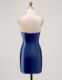 Sparkly Fuchsia Satin Tight Strapless Short Homecoming Dress with Rhinestones