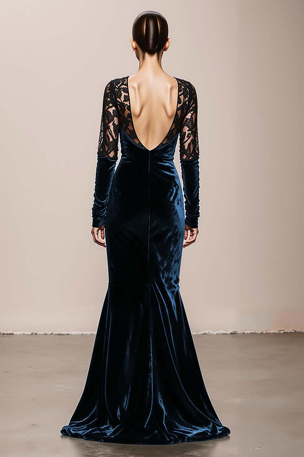 Dark Green V-Neck Velvet Mermaid Long Formal Dress with Lace