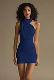 White Sleeveless High Neck Ruched Bodycon Short Homecoming Dress
