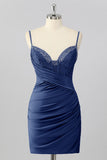Sparkly Royal Blue Tight Short Corset Homecoming Dress with Beading