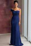 Light Khaki Jersey Sheath One Shoulder Pleated Gala Dress