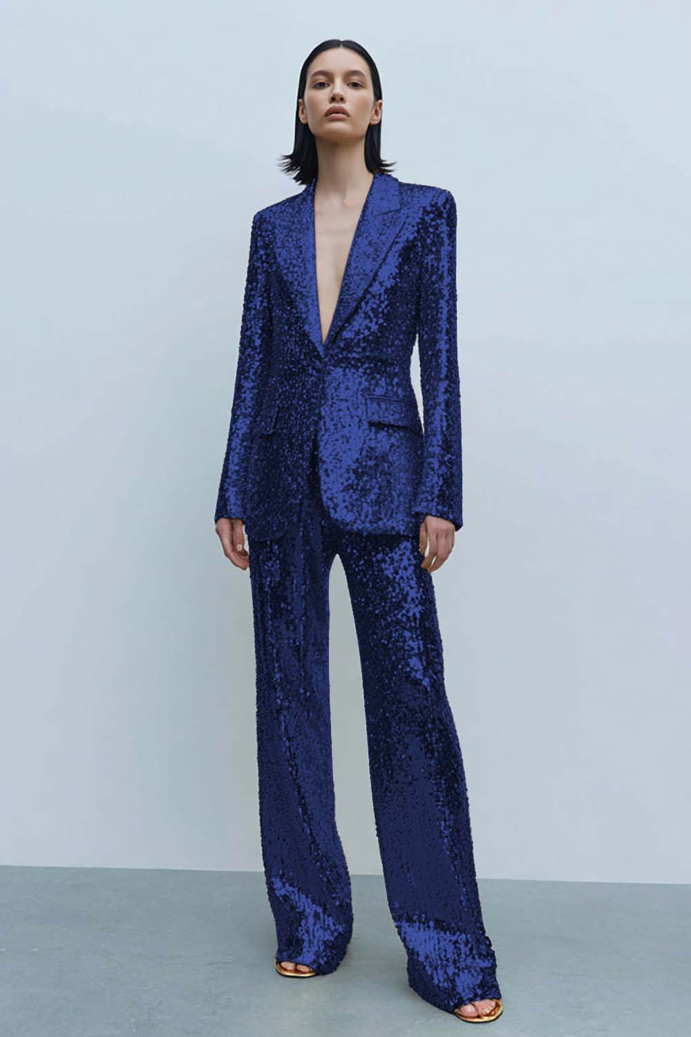 2 Piece Sparkly Gold Sequins Women Prom Suits with Pockets