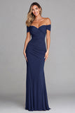 Terracotta Off the Shoulder Mermaid Ruched Long Formal Dress