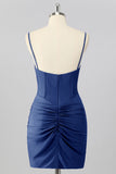 Sparkly Royal Blue Tight Short Corset Homecoming Dress with Beading