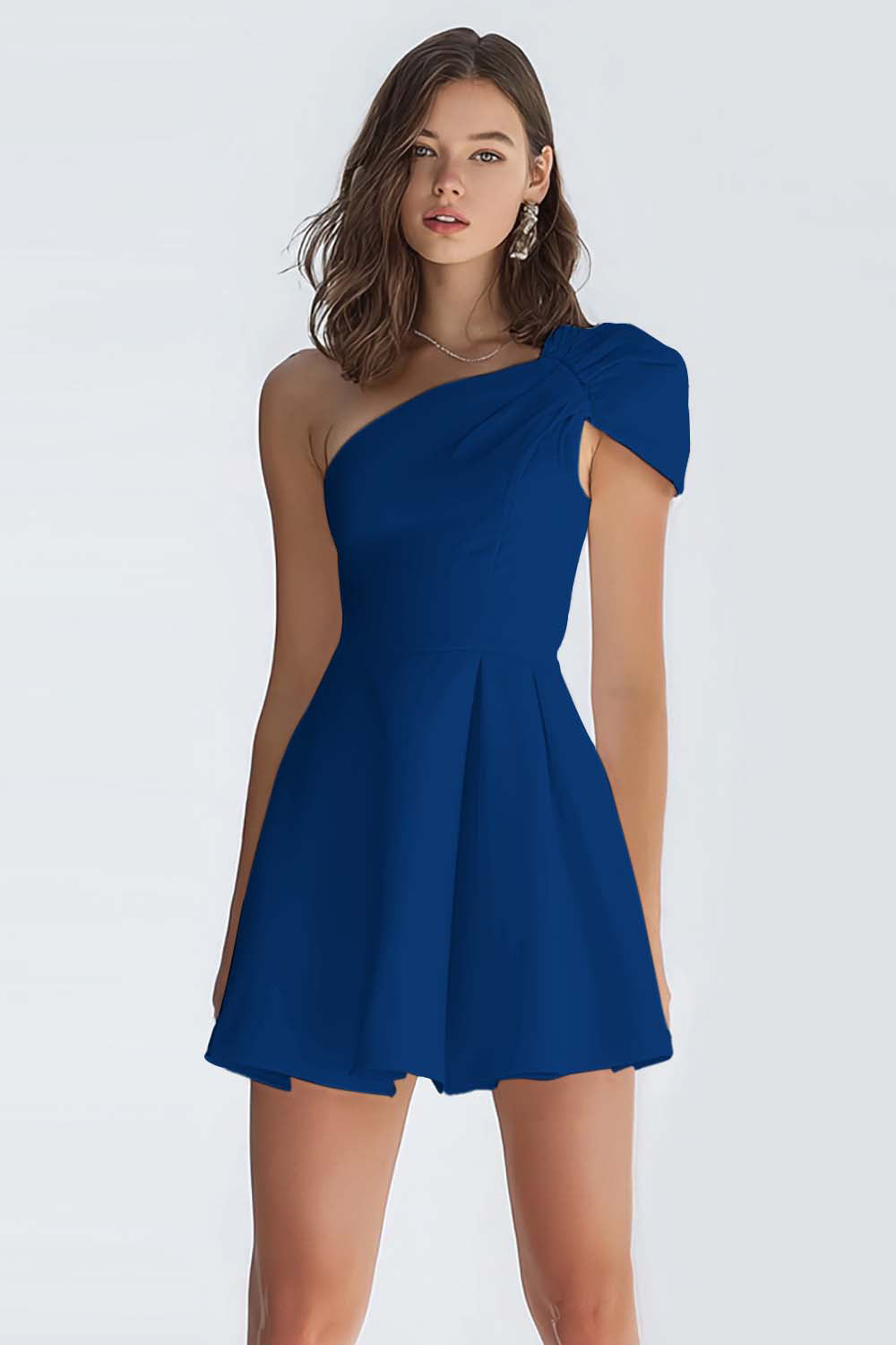 Simple Ivory Satin One Shoulder Short A-Line Graduation Dress