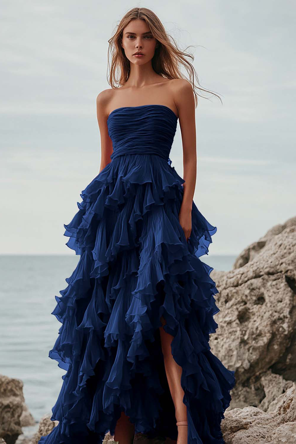 ZAPAKASA Women Fuchsia Tulle Long Prom Dress with Ruffles A Line Strapless Ruched Tiered Formal Dress ZAPAKASA Women Fuchsia Tulle Long Prom Dress with Ruffles A Line Strapless Ruched Tiered Formal Dress
