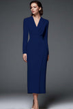 Simple Ivory Pencil Shawl Lapel Long Blazer Dress with Sleeves