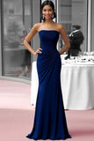 Coffee Jersey Sheath Strapless Ruched Gala Dress