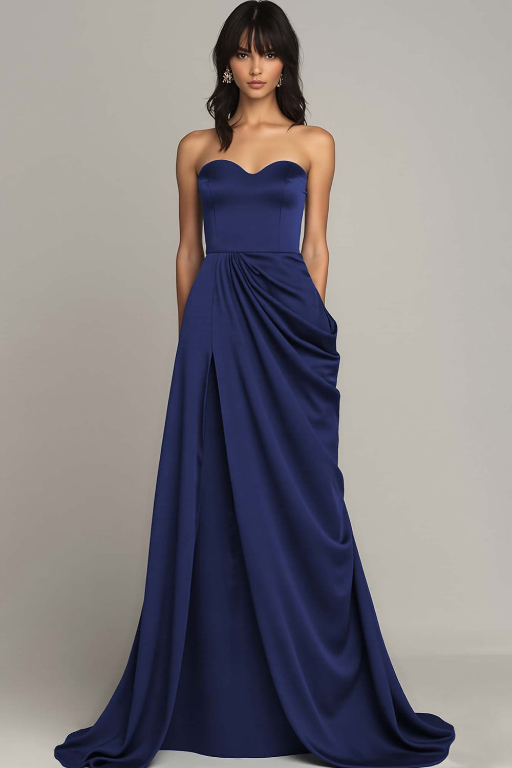 Zapakasa Women Black Satin Long Formal Dress with Slit Sweetheart A Line Ruched Evening Dress Zapakasa Women Black Satin Long Formal Dress with Slit Sweetheart A Line Ruched Evening Dress
