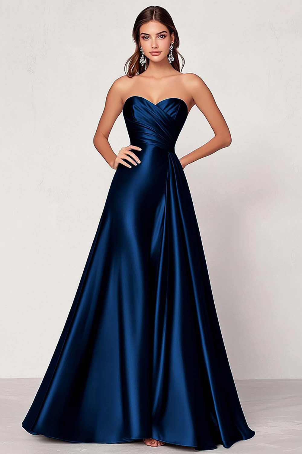 Satin Dark Green A Line Sweetheart Ruched Long Prom Dress
