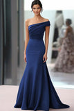 Coffee One Shoulder Crepe Mermaid Long Ruched Gala Dress