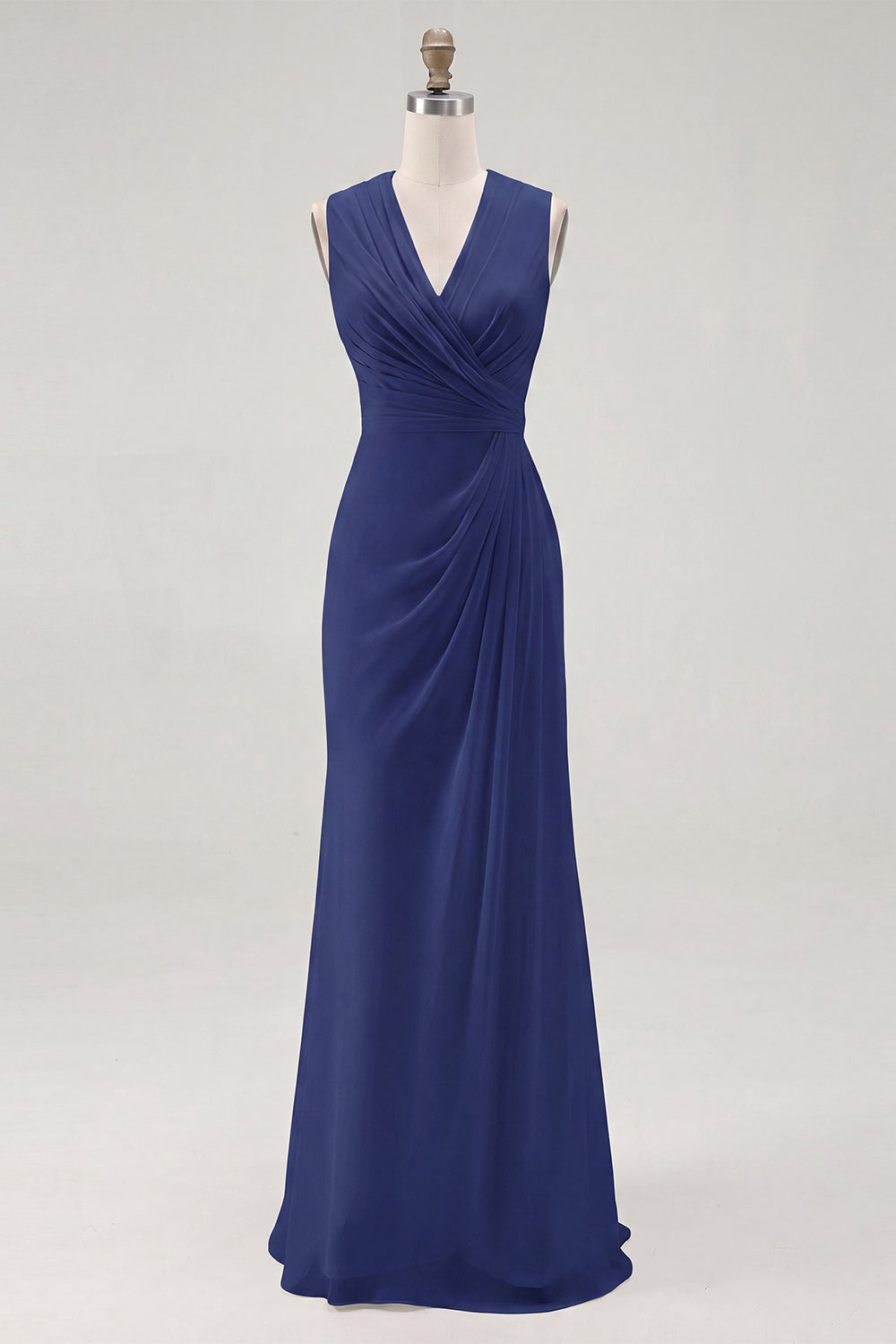 White Chiffon V-Neck Sheath Sleeveless Long Rehearsal Dinner Dress