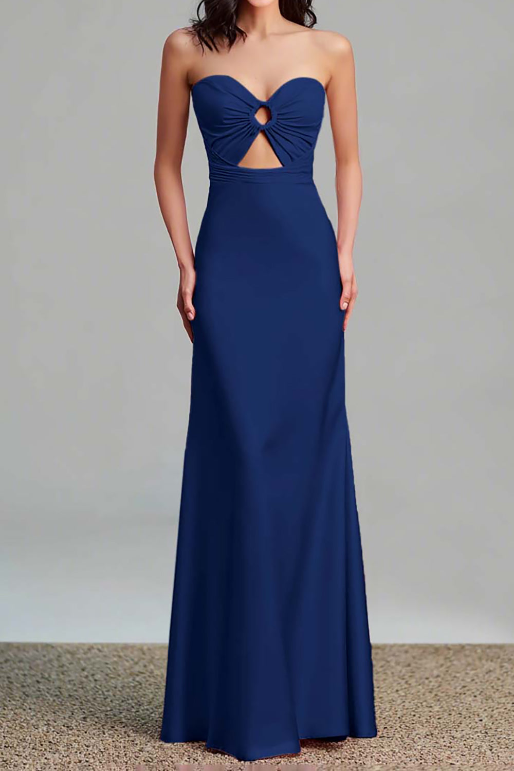 Pink Strapless Keyhole Long Satin Bridesmaid Dress