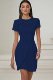 White Round Neck Satin Bodycon Short Sleeve Work Dress