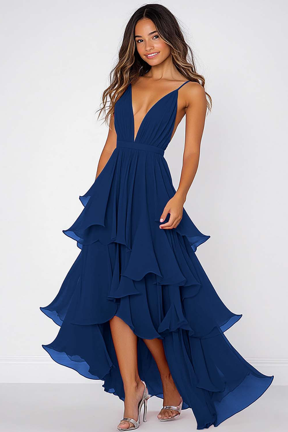 a-line v-neck asymmetrical chiffon cocktail dress JJ's House Cocktail Dresses (302310)
