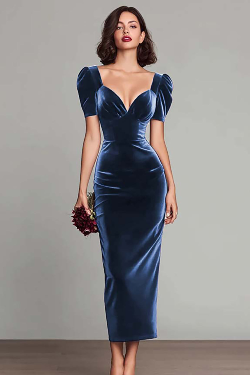 Zapakasa Women Burgundy Velvet Long Holiday Party with Sleeves Dress Sheath Formal Dress