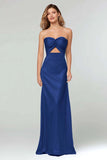 Light Blue Sweetheart Sheath Satin Long Formal Dress