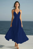 Simple Ivory Spaghetti Straps Beach Maxi Engagement Dress