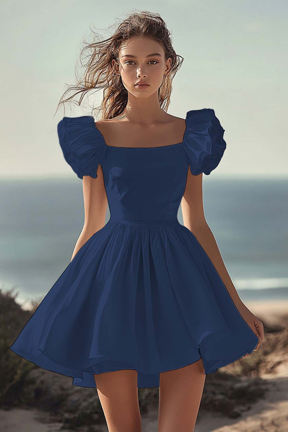 White Satin Mini A Line Graduation Dress with Ruffles