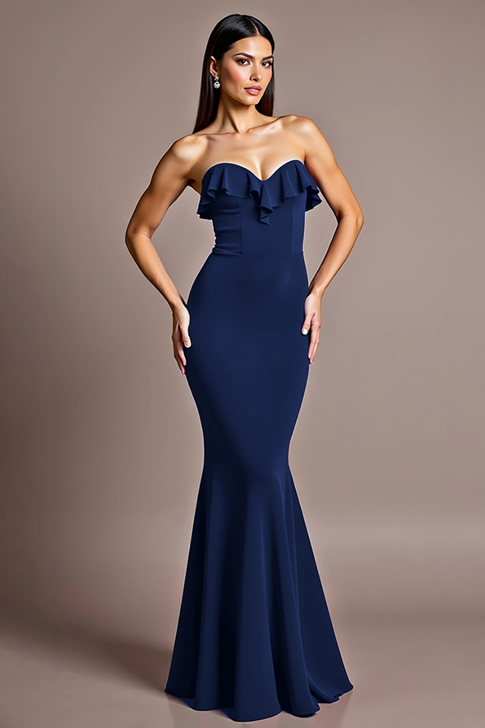 Burgundy Satin Mermaid Sweetheart Formal Dress with Ruffles