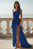 Ivory Chiffon One Shoulder Beach Maxi Engagement Dress with Slit
