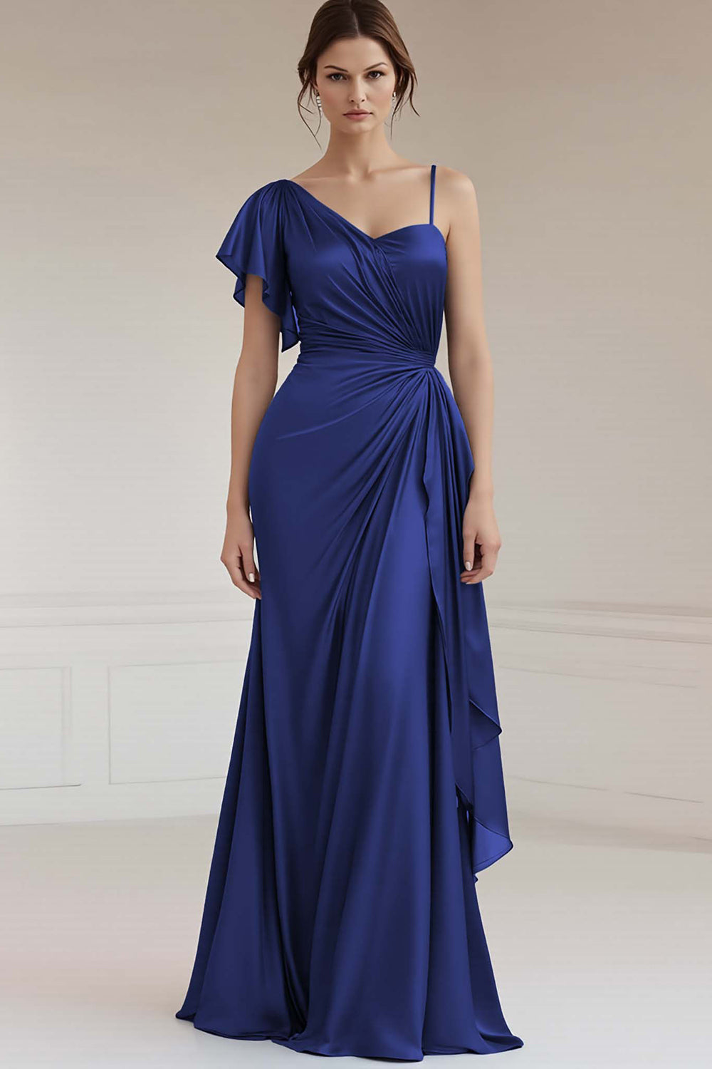 Grey Blue Sheath Satin Long Asymmetrical Formal Dress
