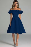 A Line White Satin Off the Shoulder Short Graduation Dress with Ruffles