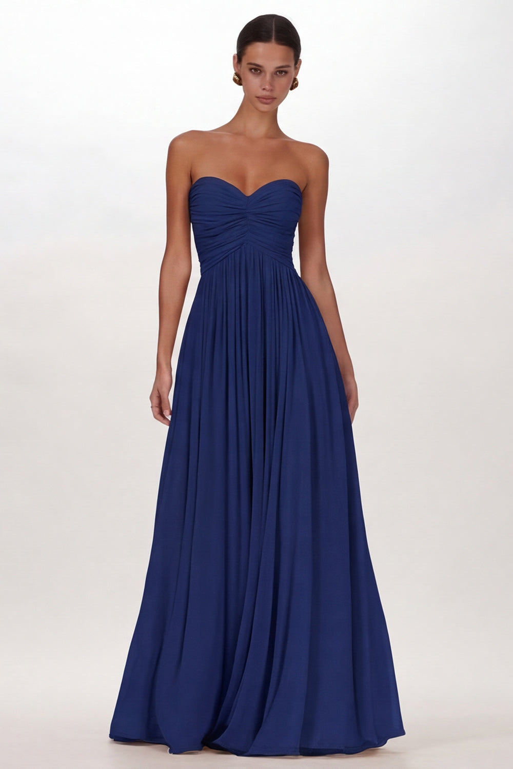 Yellow Chiffon Pleated A Line Sweetheart Long Formal Dress