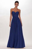 Yellow Chiffon Pleated A Line Sweetheart Long Formal Dress