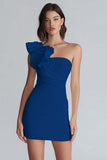 Ivory One Shoulder Satin Short Tight Graduation Dress