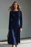Dark Purple Long Sleeves Pencil Midi Work Dress with Buttons