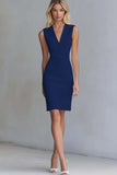 Bodycon Ivory Satin V-Neck Short Work Dress