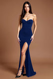 Black Sheath Satin Sweetheart Long Formal Dress with Slit