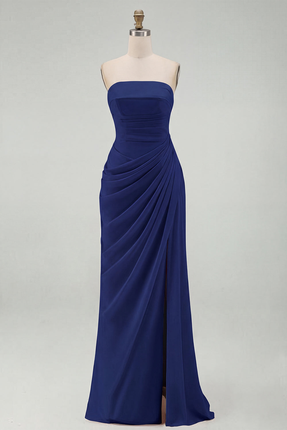 Light Pink Sheath Ruched Long Prom Dress with Slit