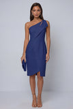 Black Pencil Knee Length One Shoulder Work Dress