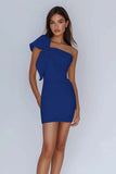 White Sheath Satin One Shoulder Short Graduation Dress with Bow