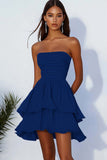 Sky Blue Chiffon Square Neck Short Graduation Dress with Ruffles