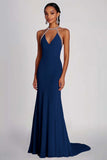 Pink Halter Neck Sheath Long Formal Dress with Beading
