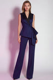 Burgundy 2 Piece Notched Lapel Business Suits with Sash