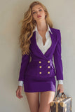 Navy Double Breasted 2 Piece Pencil Short Business Suits