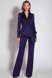 Notched Lapel Burgundy 2 Piece Business Suits with Sash