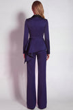 Notched Lapel Burgundy 2 Piece Business Suits with Sash
