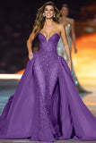 Sparkly Dark Red Strapless Sequin Long Pageant Dress with Cape