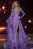 Sparkly White Mermaid Long Sleeves Pageant Dress with Slit