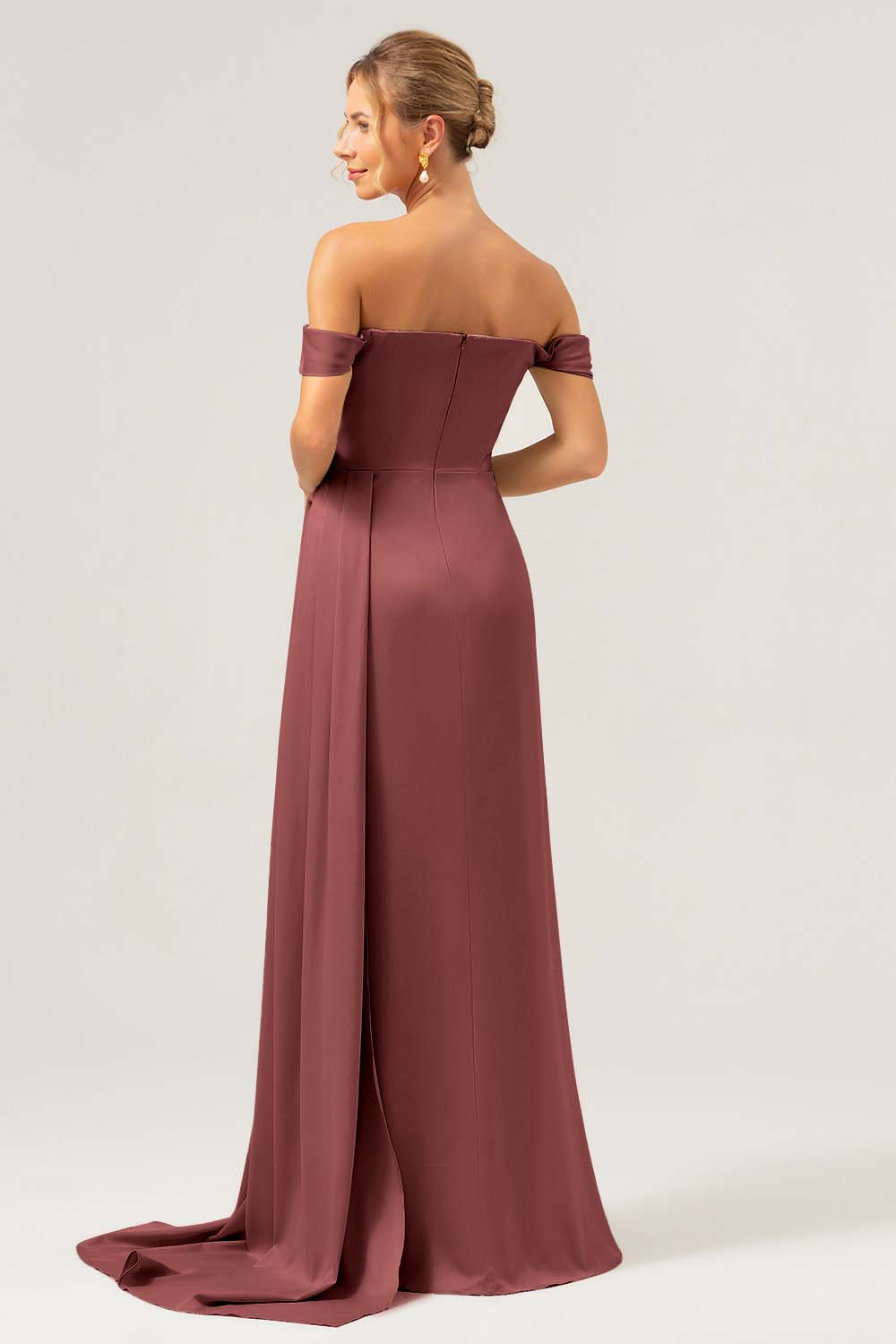 ZAPAKASA Women Dusty Sage Off The Shoulder Long Bridesmaid Dress with Slit A-Line Wedding Guest Dress