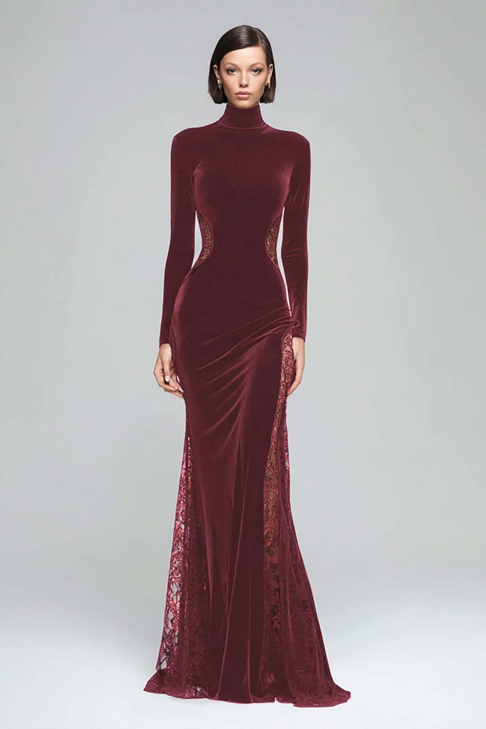 Zapaka Women Black Velvet Long Holiday Party Dress with Lace Mermaid High Neck Formal Dress, Desert Rose / UK16 Zapaka Women Black Velvet Long Holiday Party Dress with Lace Mermaid High Neck Formal Dress, Desert Rose / UK16
