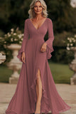 A Line Dark Grey Long Chiffon Mother of the Bride Dress with Slit