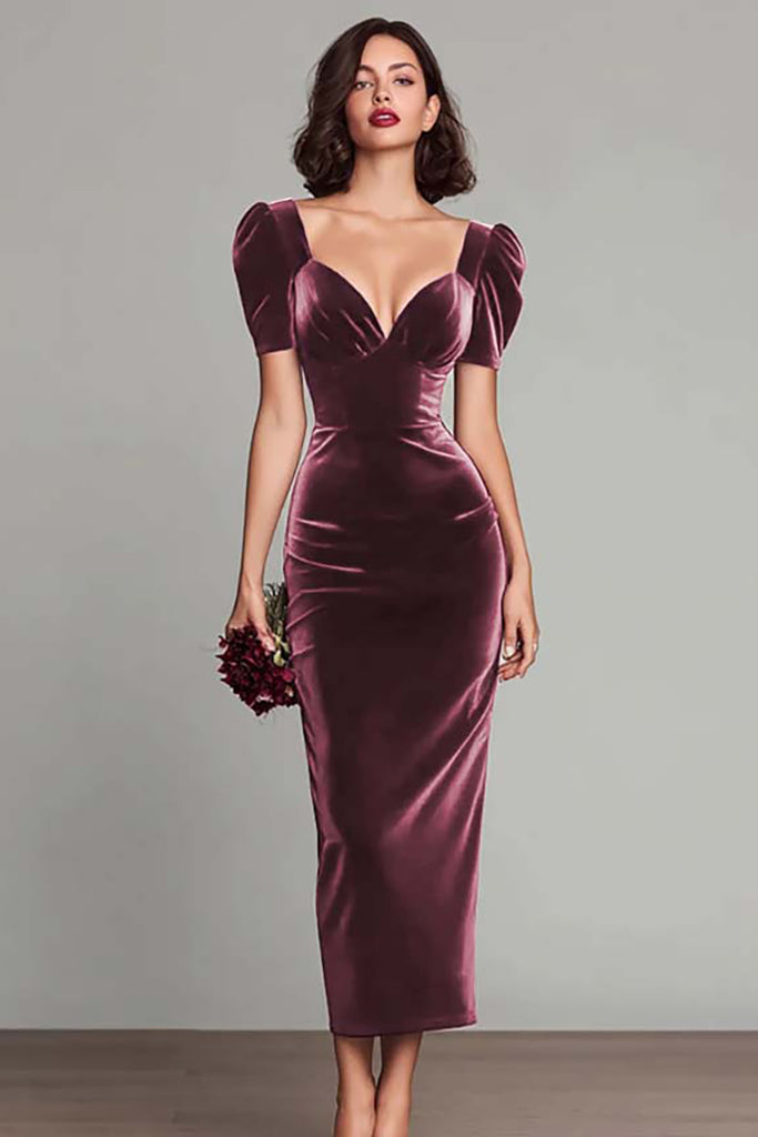Zapakasa Women Burgundy Velvet Long Holiday Party with Sleeves Dress